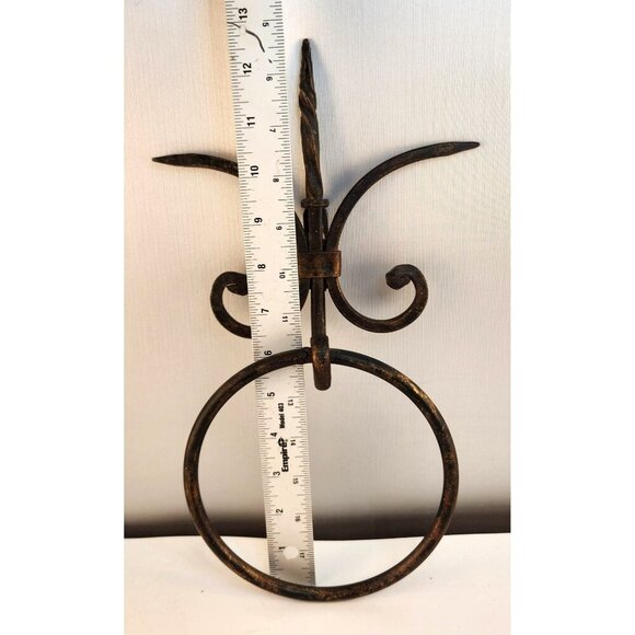 Rustic Metal Towel Bar & Towel Ring Set With Scroll Design For Country Western H - Picture 5 of 10